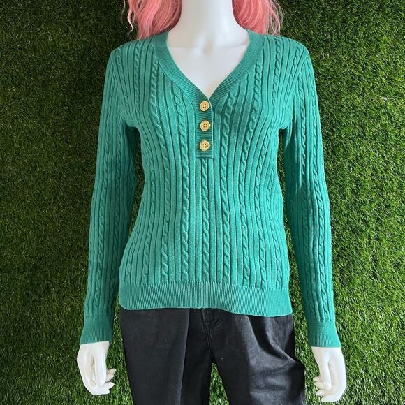 Chaps Cable V-Neck Half Button Sweater - Picture 1 of 6